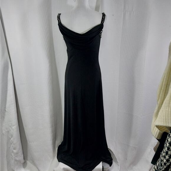 NWT! CALVIN KLEIN! GORGEOUS JEWELED/,BEADED STRAPS BLACK STRETCH KNIT GOWN! SZ 6 - Picture 6 of 11